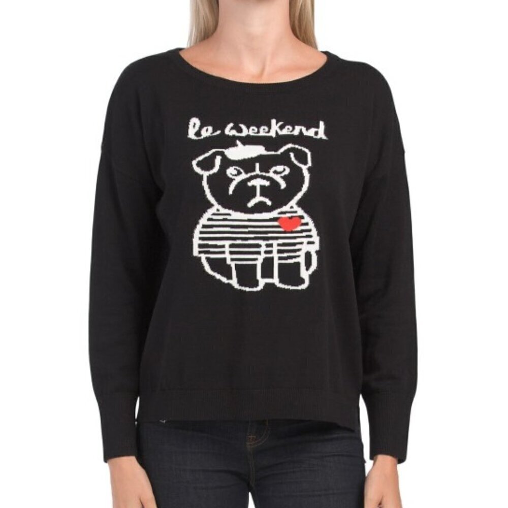French Connection French Bulldog Le Weekend Black Crewneck Sweater XS